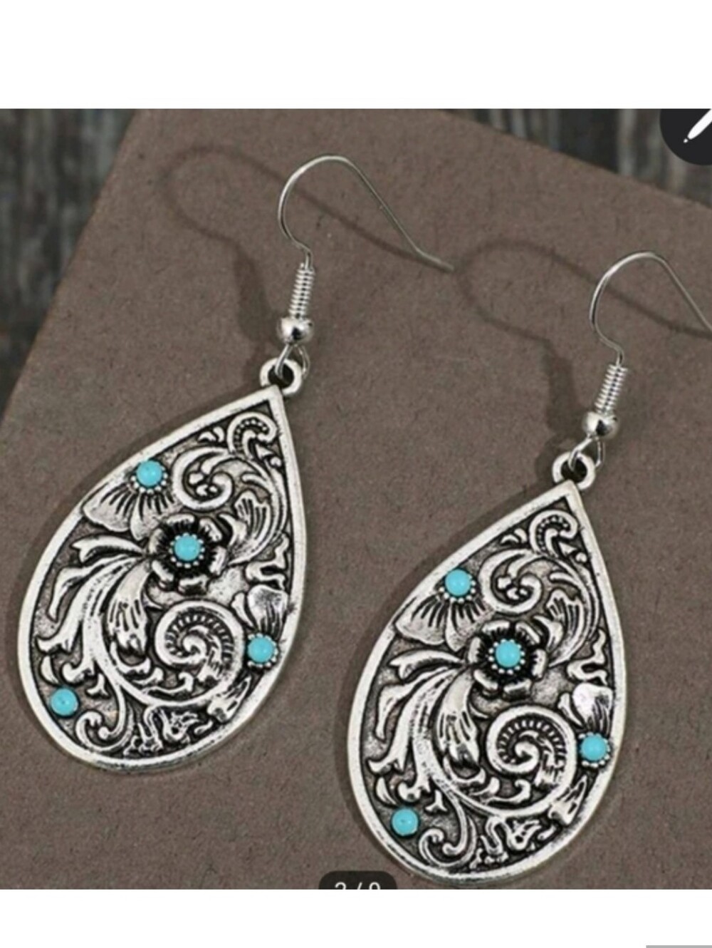 ✨3 FOR $28✨🆕️WESTERN STYLE BLUE TURQUOISE BOHO TEAR DROP EARRINGS - SILVER-TONE